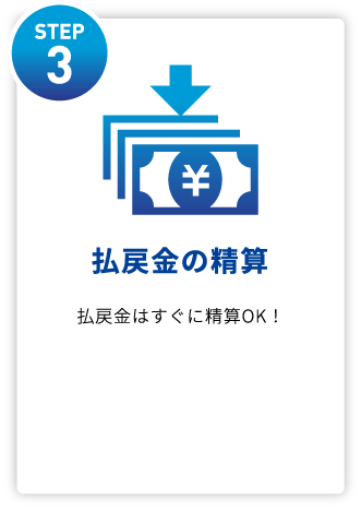 STEP3 払戻金の精算 払戻⾦はすぐに精算OK！