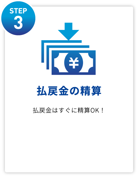 STEP3 払戻金の精算 払戻⾦はすぐに精算OK！